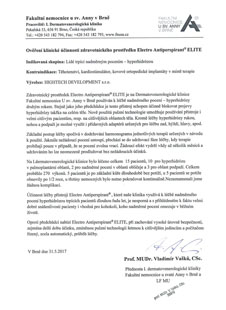Potvrdenie klinickej účinnosti zdravotníckeho prostriedku Electro Antiperspirant ELITE